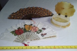 lot 126 image: Asian Hand Fans & Stone Jewelry Box - Nice