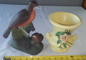 lot 211 image: Vintage McCoy Blossomtime Urn and More.