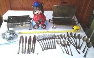 lot 297 image: Vintage Toaster, Griddle, Flatware, Cookie Jar