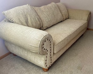 lot 80 image: Stunning Upholstered Sofa with Rivet Accents