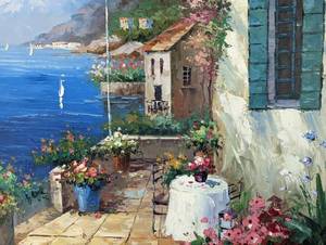 lot 3 image: Framed Ocean Scenic Oil Painting