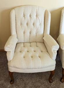 lot 13 image: Pair of Cream Colored Upholstered Armchairs