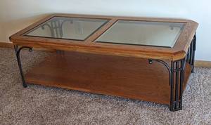 lot 18 image: Glass Topped Wood Coffee Table