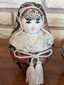 lot 43 image: Pair of Vintage Cloth Daruma Dolls