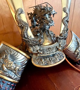 lot 187 image: Vintage Cast Iron and Brass Japanese Samurai Helmet