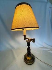 lot 278 image: Wood and Brass Table Lamp with Adjustable Arm