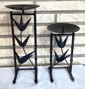 lot 360 image: Ornate Black Metal Candle Holders