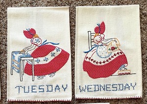 lot 397 image: Vintage Handmade Days of the Week Needlepoint Dish Towels
