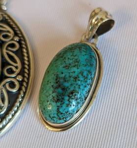lot 435 image: Sterling Turquoise and Onyx Pendants