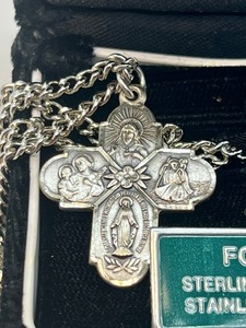 lot 455 image: Four Way Lovely Sterling Cross Necklace on Stainless Steel Chain