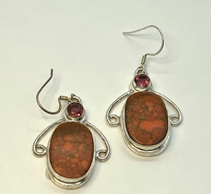 lot 459 image: Sterling Silver Garnet and Red Turquoise Earrings
