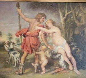 lot 17 image: Oil Painting of Rubens Venus and Adonis by NY Artist Ambuter