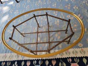 lot 11 image: Brass Framed Glass Topped Cocktail Table
