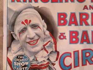 lot 32 image: Vintage Ringling Bros Circus Poster  Scarey Clown