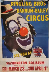 lot 33 image: Vintage Ringling Brothers Circus Clown Poster by Coplan, set of 7