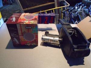 Camcorder & pyle speaker. As shown.