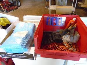 Red tub with gloves, disposable pads & etc. As shown.