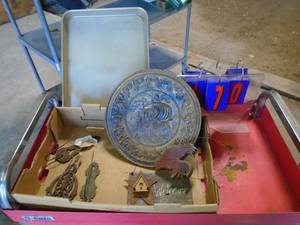 Copper platter, mail hooks, insulated baking sheet. As shown.