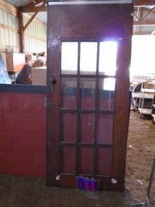 Wood glass panel door with metal on one side. 87 x 38 x 1 34. As shown.
