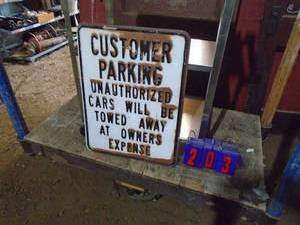 Customer parking tin sign. As shown.