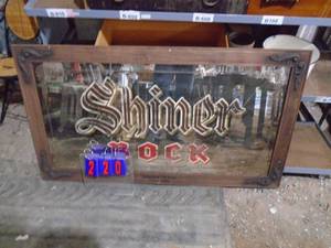 Shiner bock wood frame 54 x 30. Mirror is cracked on right side. As shown.