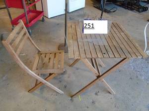 Vintage wood folding table & chair. As shown.