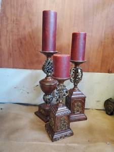 Set Of Three Candlestick Holders With Candles