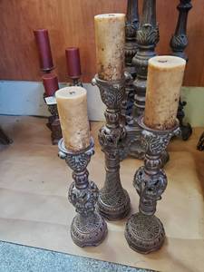Set Of Three Candlestick Holders With Candles