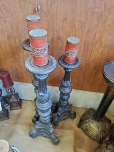 Set Of Three Candlestick Holders With Candles