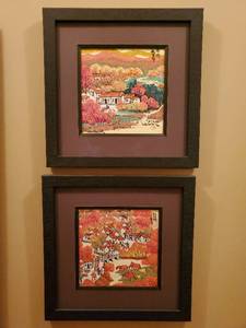 Set Of Two Framed Asian-Inspired Art Pieces