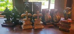 Collection Of Bookends And An Owl Box