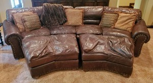 Large Designer Leather-Like Sofa With Two Ottomans