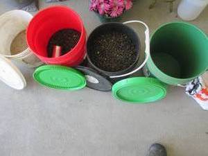 lot 53 image: 4 pails, 2 w sunflower seed bird s...