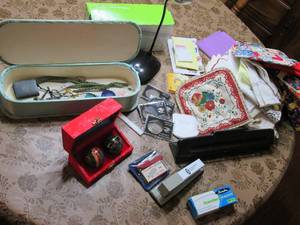 lot 121 image: Box with desk lamp, 3 hole punch, s...