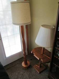 lot 143 image: 2 unique wood lamps, drop leaf tabl...