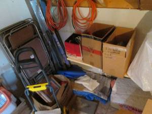 lot 201 image: Extension cords, 4 folding chairs, ...