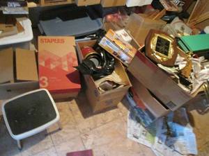 lot 212 image: Contents of floor in front of shelv...