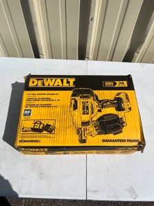 lot 1 image: Dewalt 20-Volt MAX Lithium-Ion 15-Degree Cordless Roofing Nailer Kit with Battery 2.0 Ah Charger and Bag