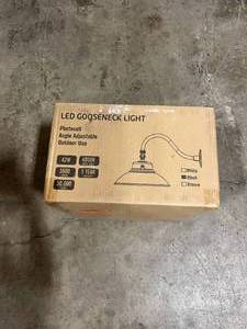 lot 64 image: 250-Watt Equivalent Integrated LED Black Dusk to Dawn Outdoor Gooseneck Barn Light Wall Pack Light 4000K