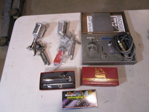 lot 186 image: (2) Small Paint Guns, Pinstripe Tool, Airbrush