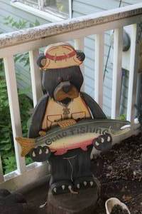 lot 202 image: Bear with Fish Wooden Sculpture