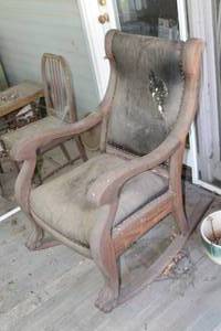 lot 210 image: Vintage LeatherWood Rocking Chair