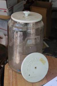 lot 112 image: Edison Round Glass Jar w White Top