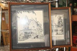 lot 177 image: Lot of (2) House Theme Signed Prints by Beverly Daly  Wood Frame, Double Matte
