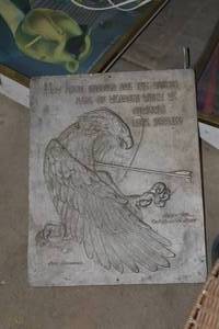 lot 24A image: Aesops Fable The Eagle and the Arrow - How Much Sharper Are The Wounds by Arnie Dammerman Signed Metal Wall Plaque , Unframed