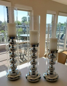 Three Hurricane Candle Holders with Battery Operated Candles by Melis