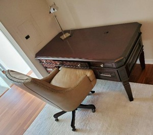 Desk, Chair, and Lamp