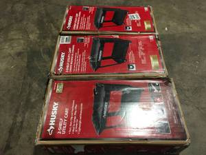 Lot of 3 Husky 2-Tier Plastic 4-Wheeled Service Cart in Black Customer Returns See Terms on Auction