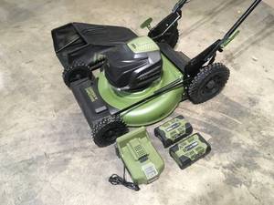 Green Machine 62V Brushless 22 in. Electric Cordless Battery Self- Propelled Lawn Mower with 2 4.0 Ah Batteries and Charger Customer Returns See Terms on Auction