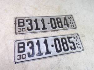 Pair of 1930 MN License Plates Original Paint